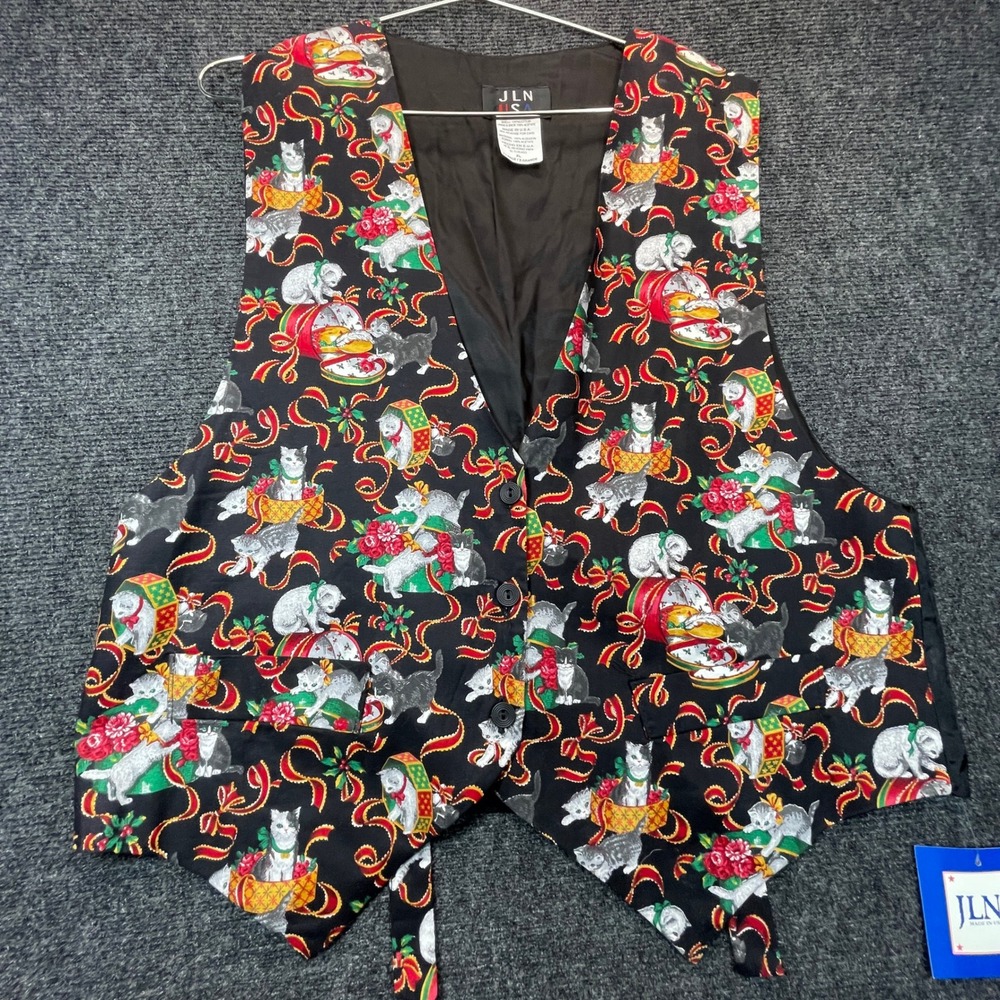 JLN USA Christmas Cat Vest Womens XL Black Kitten Holiday Kitschy Ugly Sweater